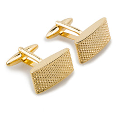 Gold Textured Rectangular Bend Mens Cufflinks