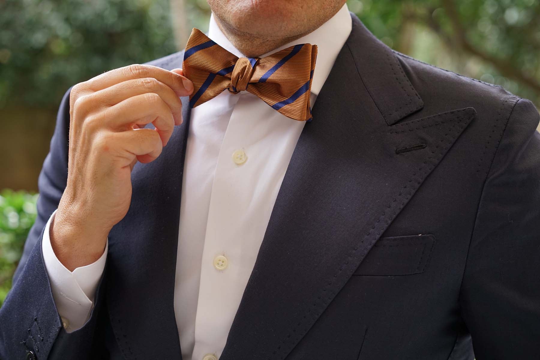 Golden Brown Pencil Stripe Self Bow Tie | Men's Striped Untied Bowties ...