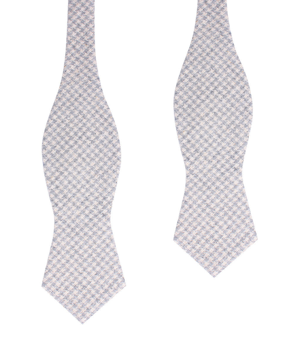 Gray Houndstooth Khaki Linen Diamond Self Bow Tie