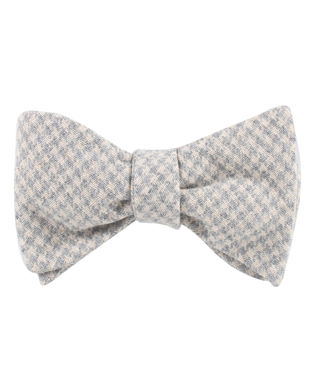Gray Houndstooth Khaki Linen  Self Tied Bowtie
