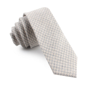 Gray Houndstooth Khaki Linen Skinny Tie