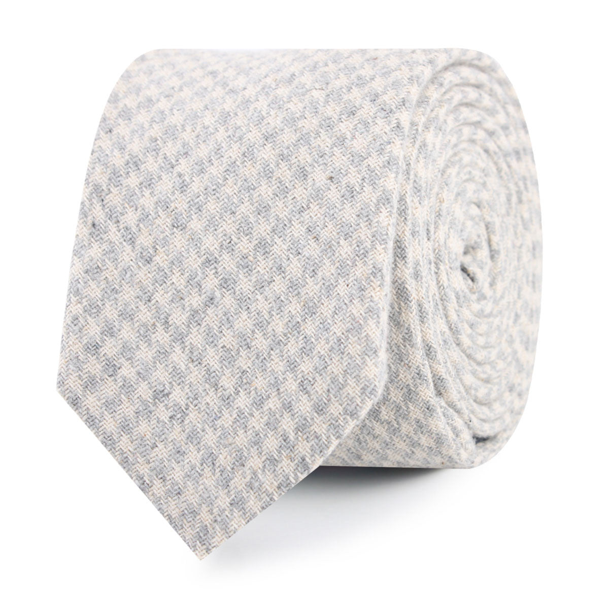 Gray Houndstooth Khaki Linen Slim Tie