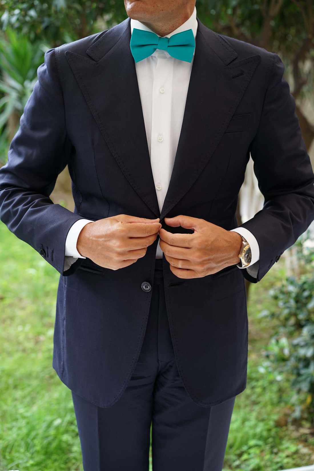 Green Teal Cotton Bow Tie Men's Turquoise Bowtie Peacock Bow