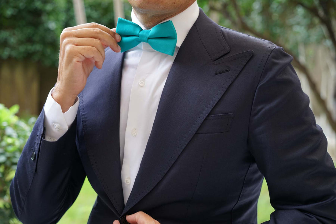 Green Teal Cotton Bow Tie Men's Turquoise Bowtie Peacock Bow