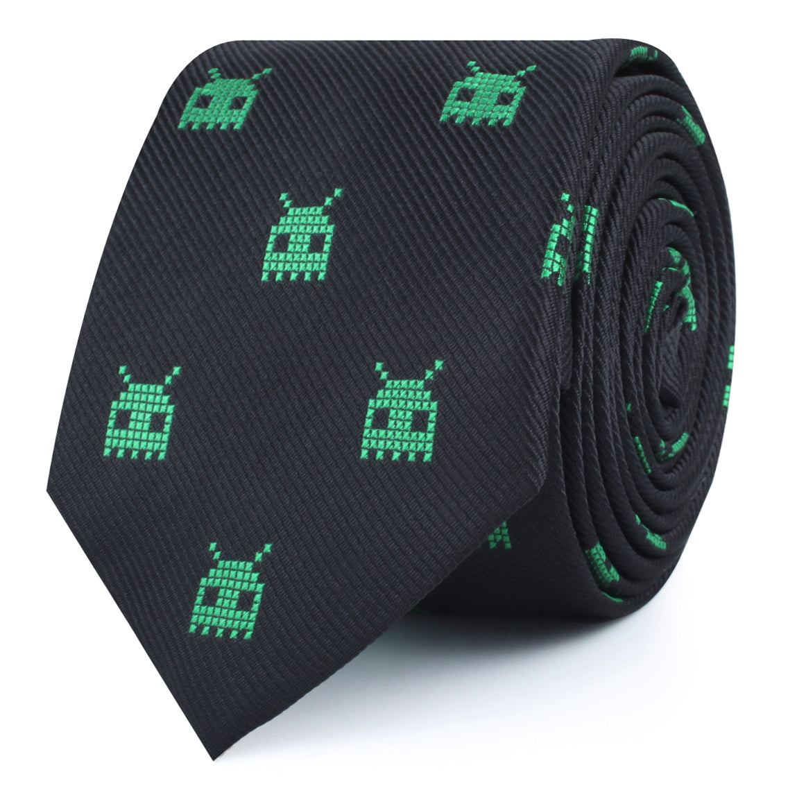 Green Pixel Creature Skinny Ties