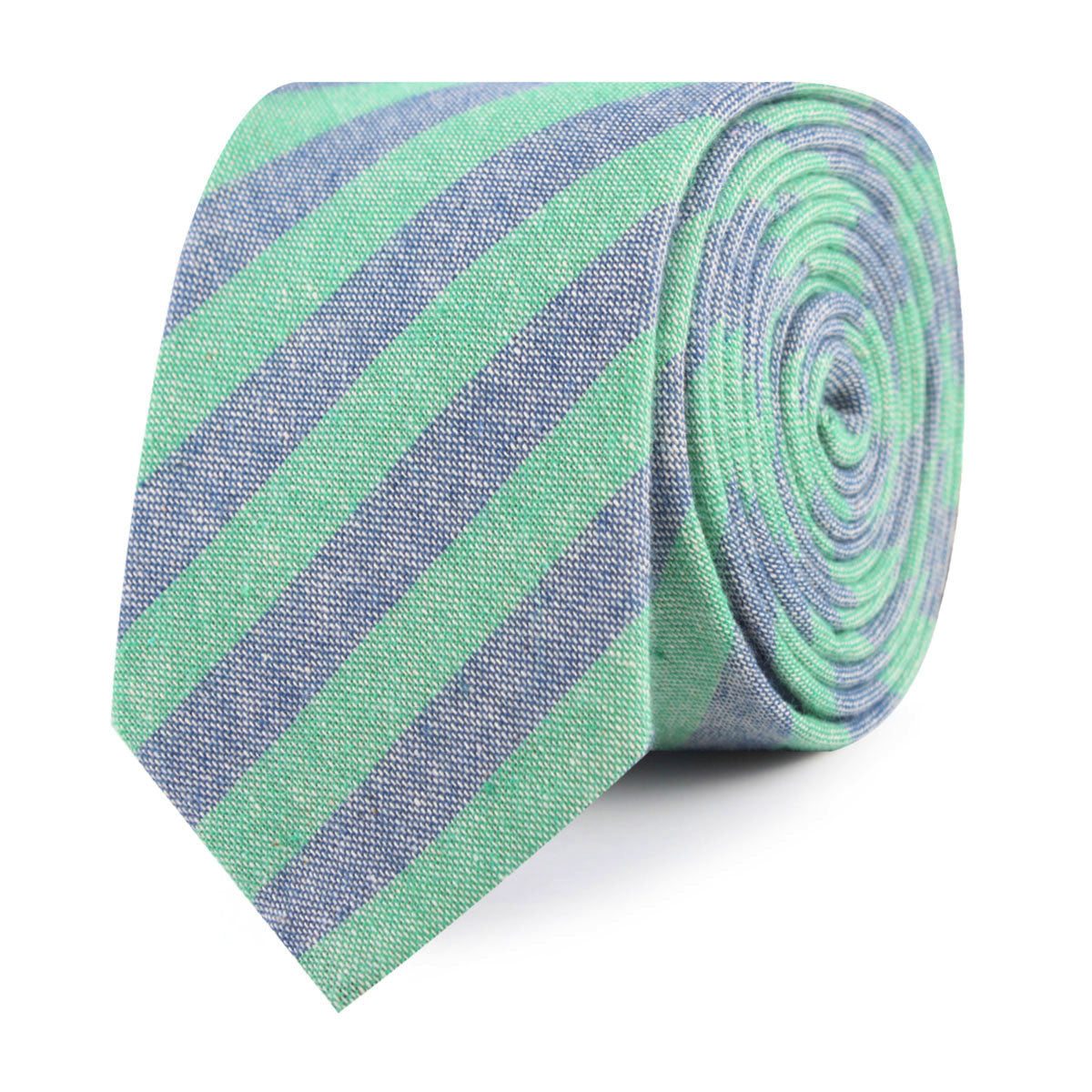 Green & Blue Bengal Linen Slim Tie