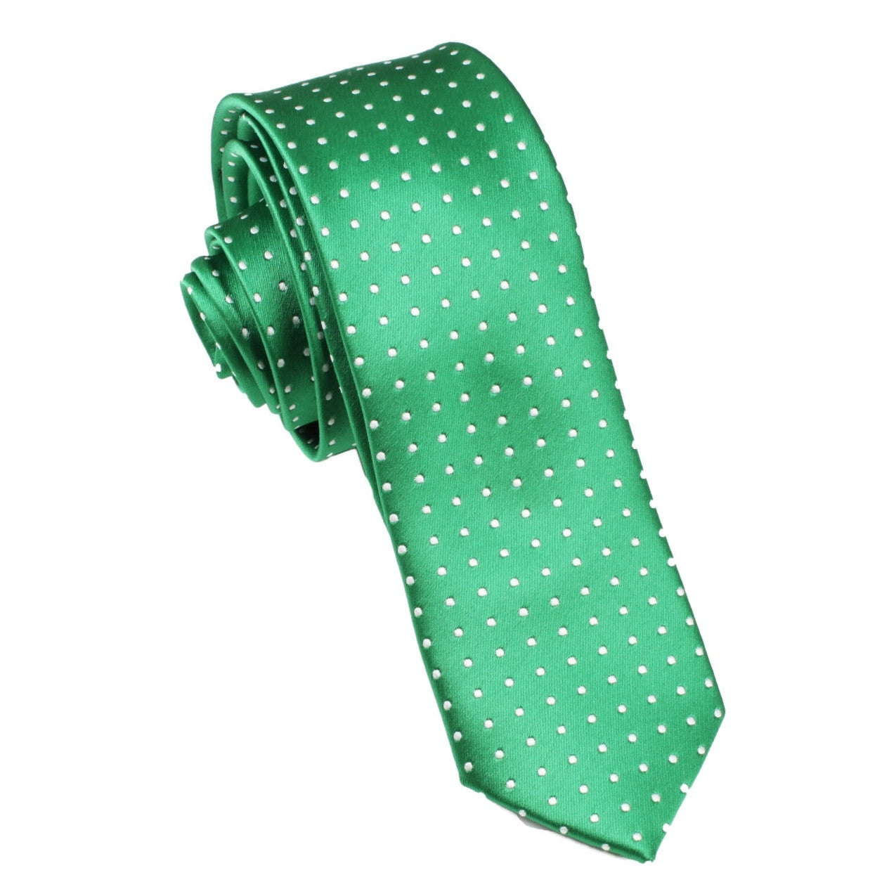 Green Skinny Tie with White Polka Dots