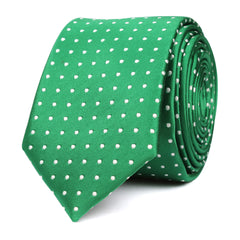 Green Skinny Tie with White Polka Dots OTAA roll