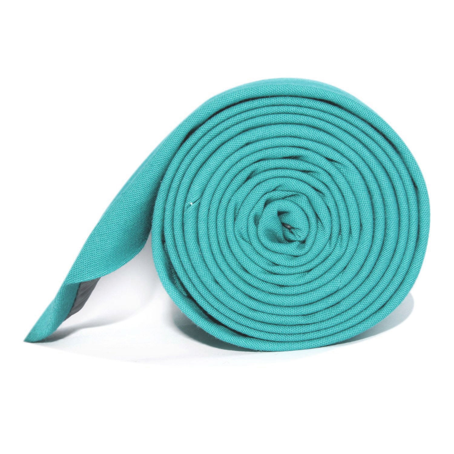 Green Teal Cotton Skinny Tie Side roll