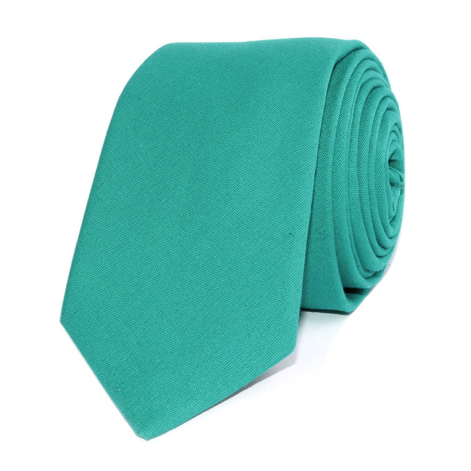 Green Teal Cotton Skinny Tie Front