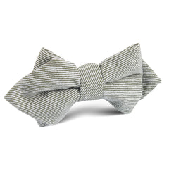Green & White Twill Stripe Linen Diamond Bow Tie