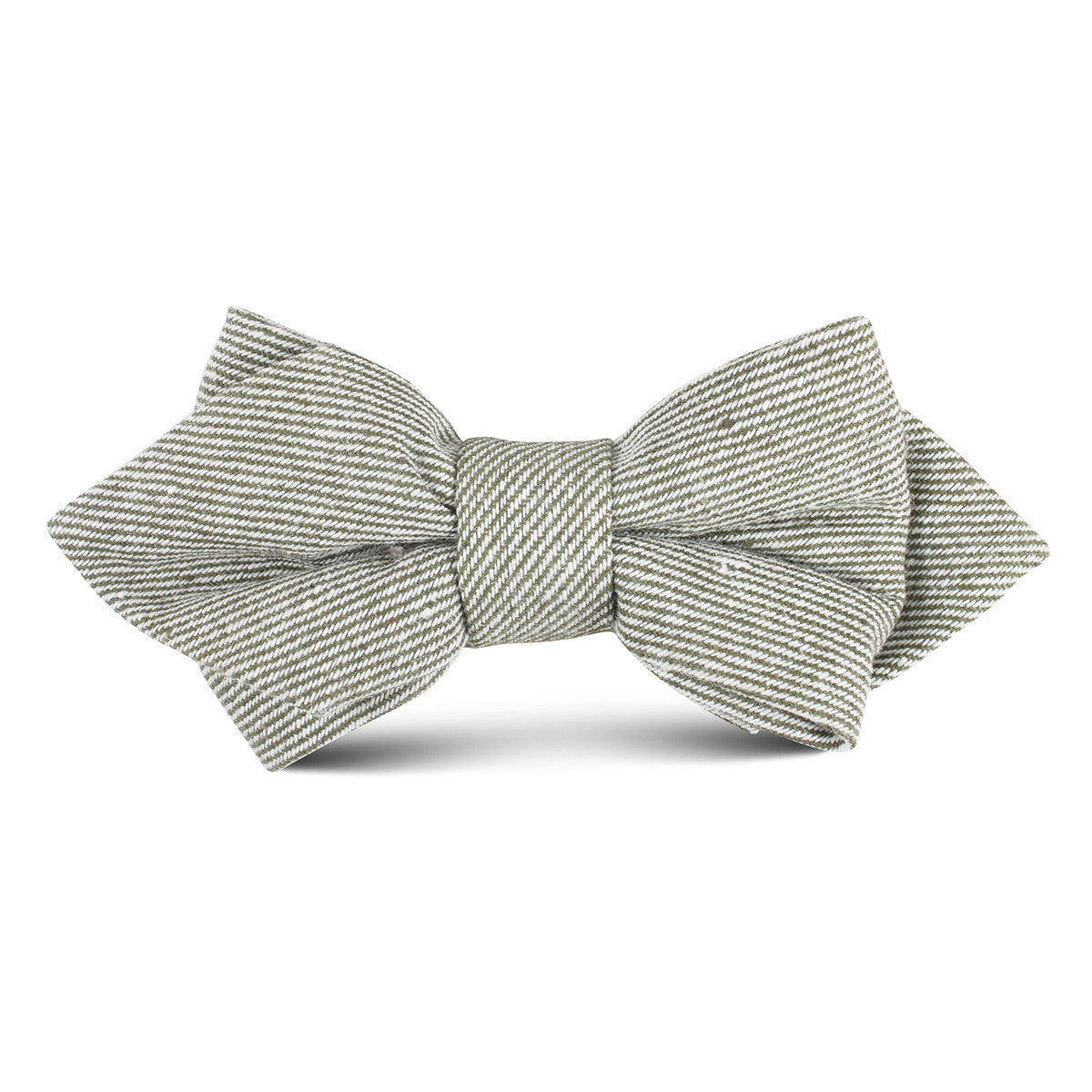 Green & White Twill Stripe Linen Kids Diamond Bow Tie