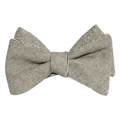 Green White Twill Stripe Linen Self Tie Bow Tie 1
