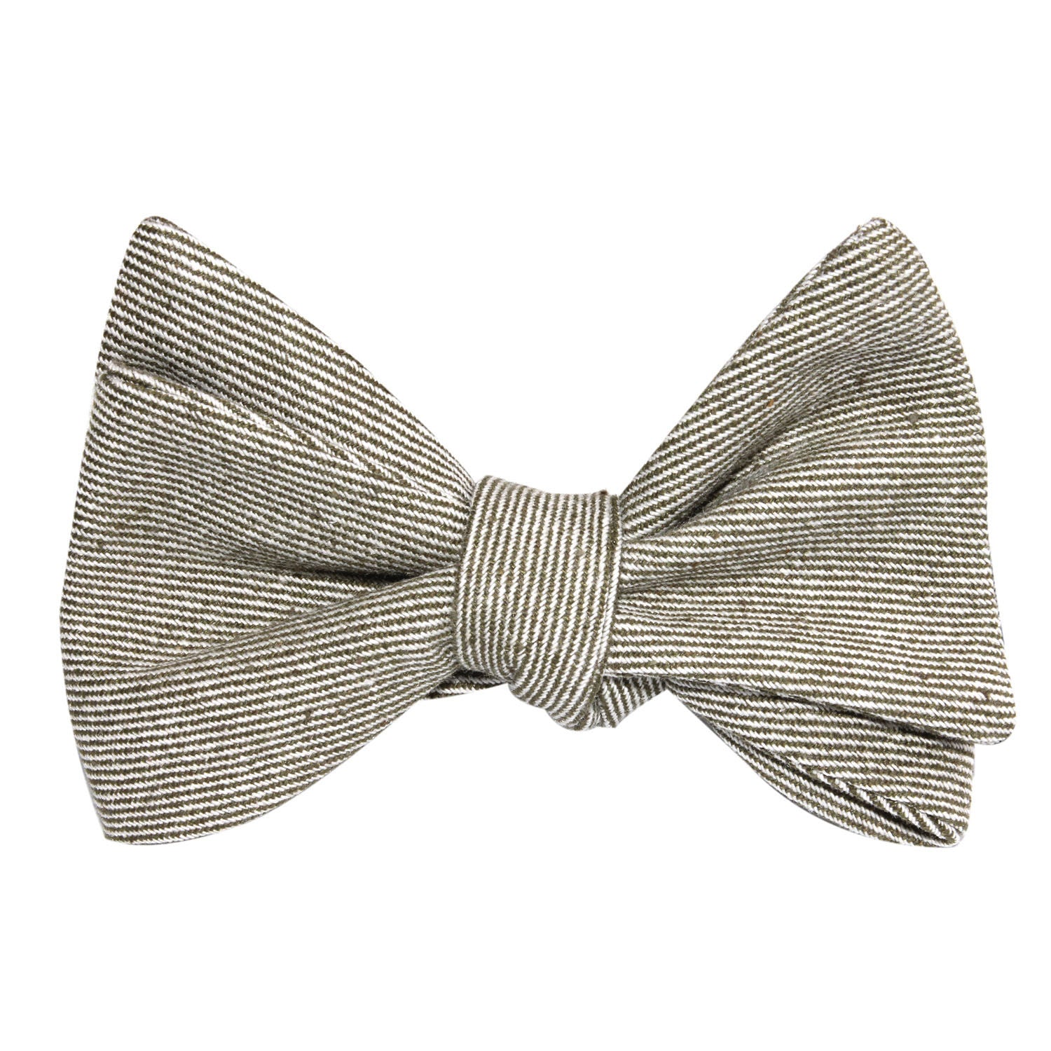Green White Twill Stripe Linen Self Tie Bow Tie 2