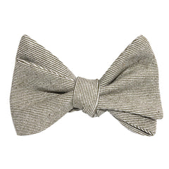 Green White Twill Stripe Linen Self Tie Bow Tie 2