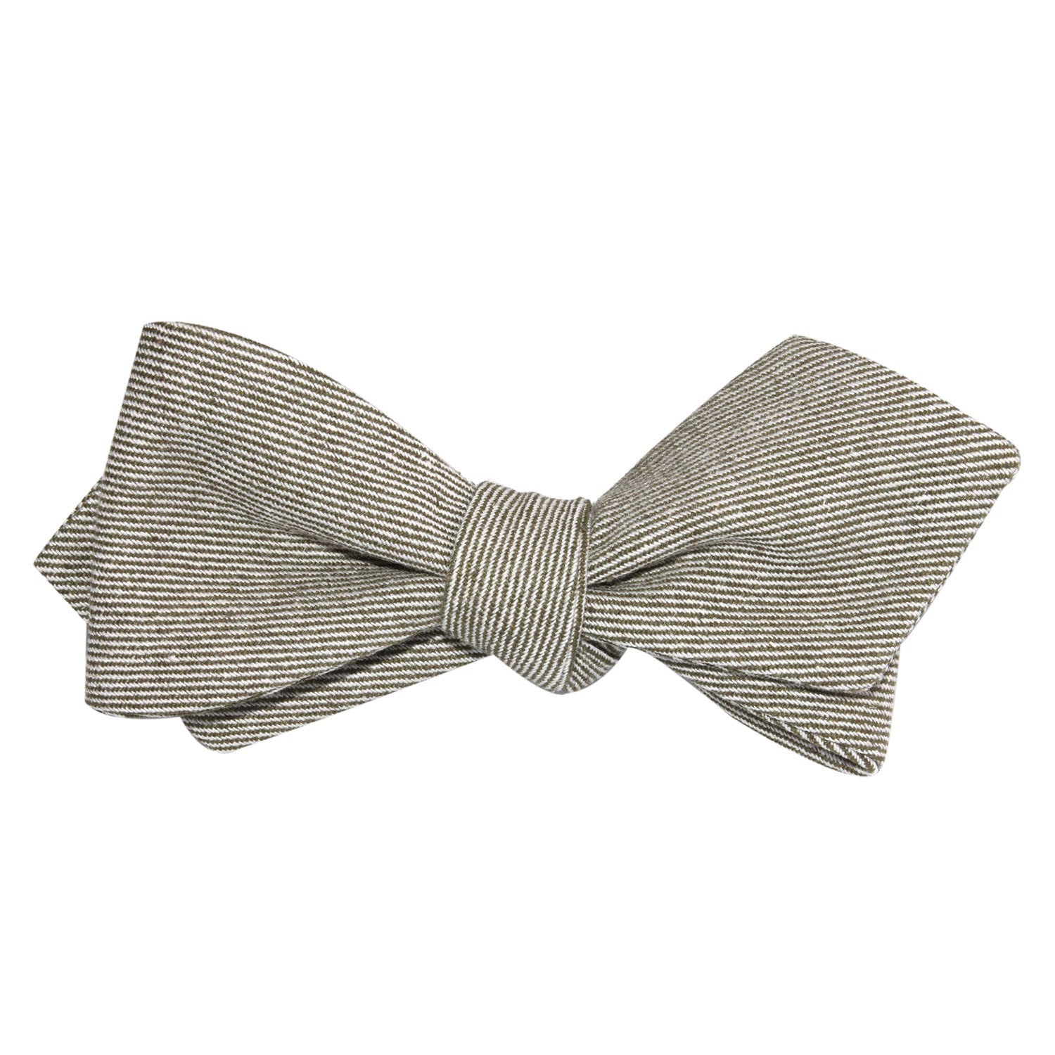 Green White Twill Stripe Linen Self Tie Diamond Tip Bow Tie 3