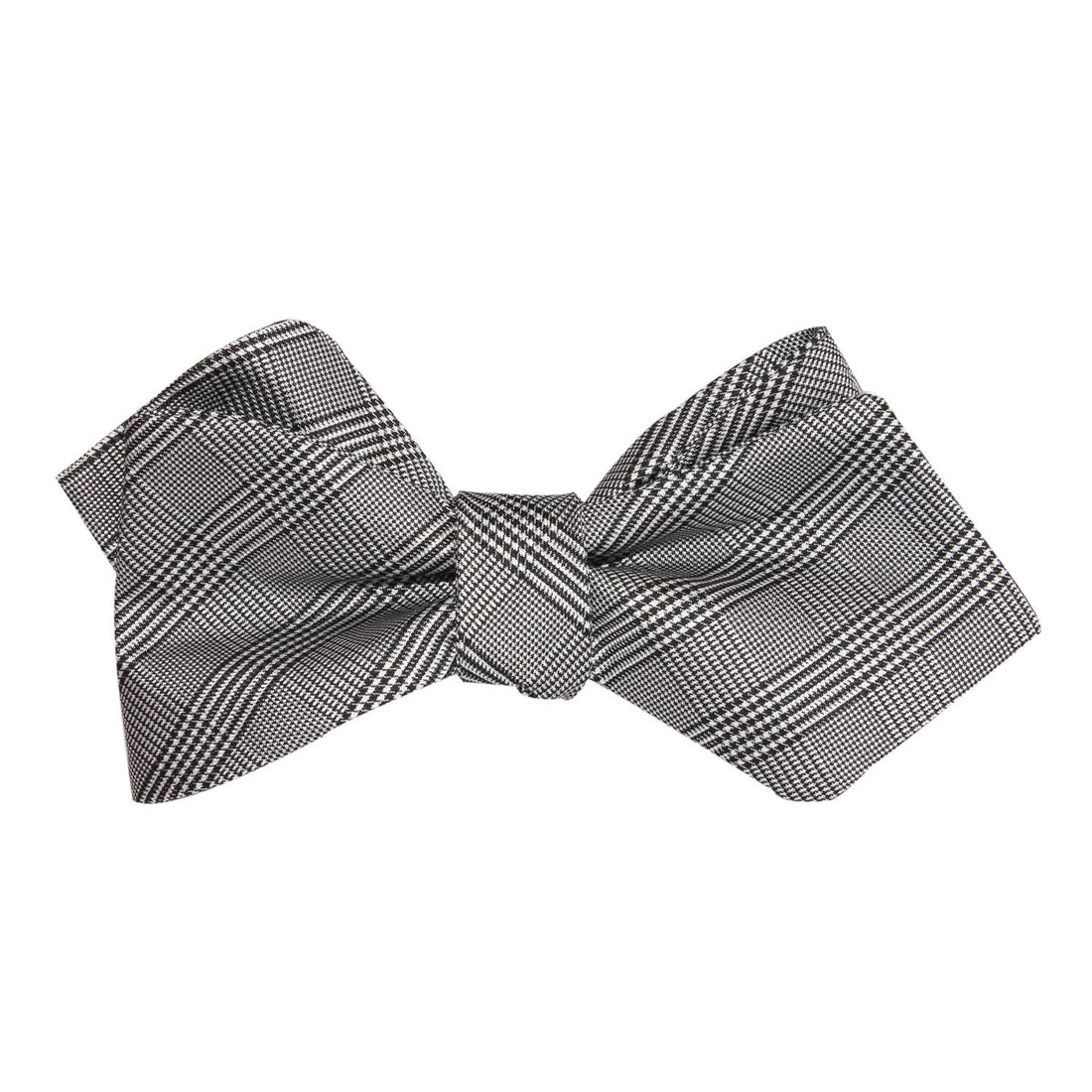 Grey Glen Plaid Self Tie Diamond Tip Bow Tie 1