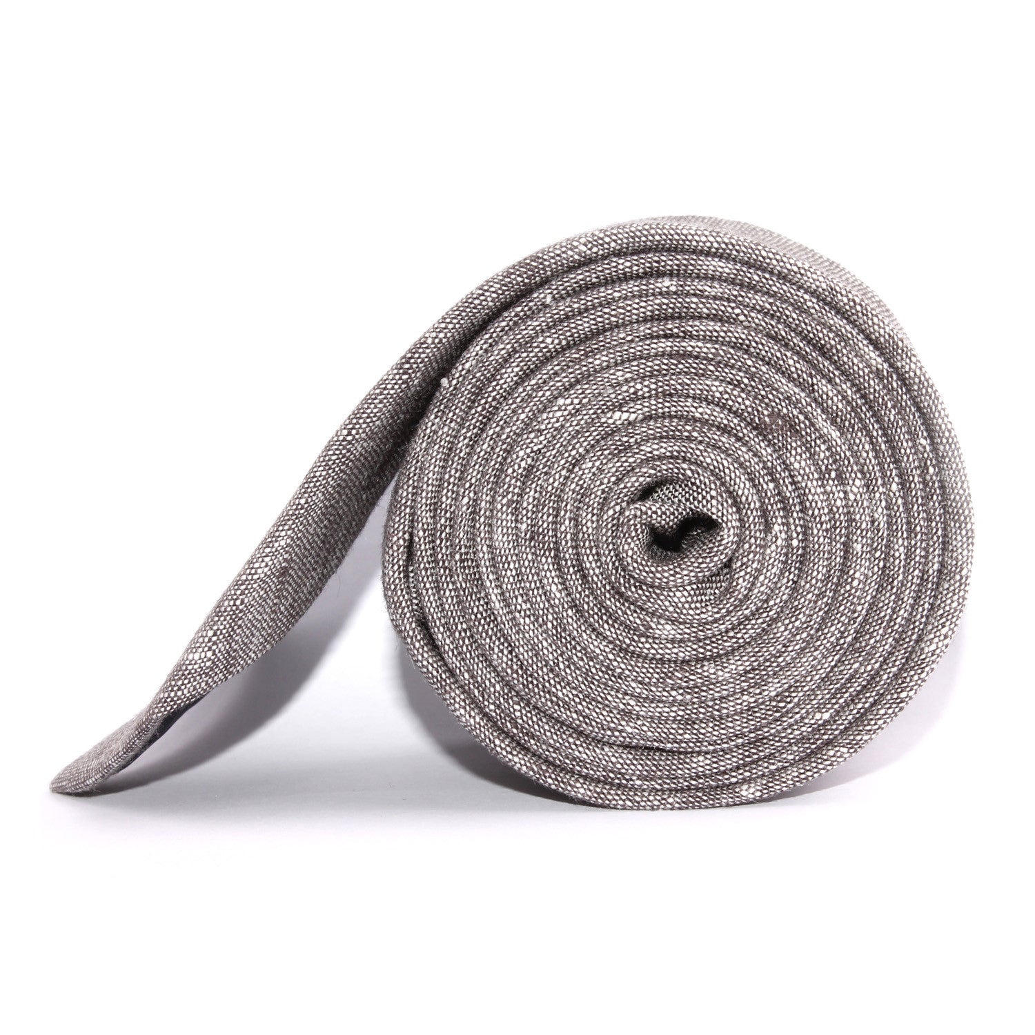 Grey Linen Chambray Necktie Side roll
