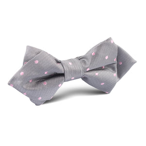 Grey with Baby Pink Polka Dots Diamond Bow Tie
