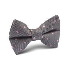 Grey with Baby Pink Polka Dots Kids Bow Tie