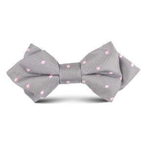 Grey with Baby Pink Polka Dots Kids Diamond Bow Tie