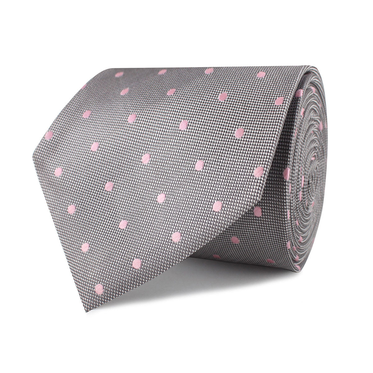 Grey with Baby Pink Polka Dots Necktie Front Roll