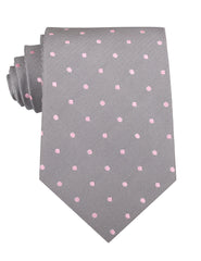Grey with Baby Pink Polka Dots Necktie