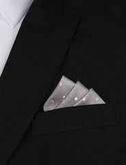 Grey with Baby Pink Polka Dots Oxygen Three Point Pocket Square Fold