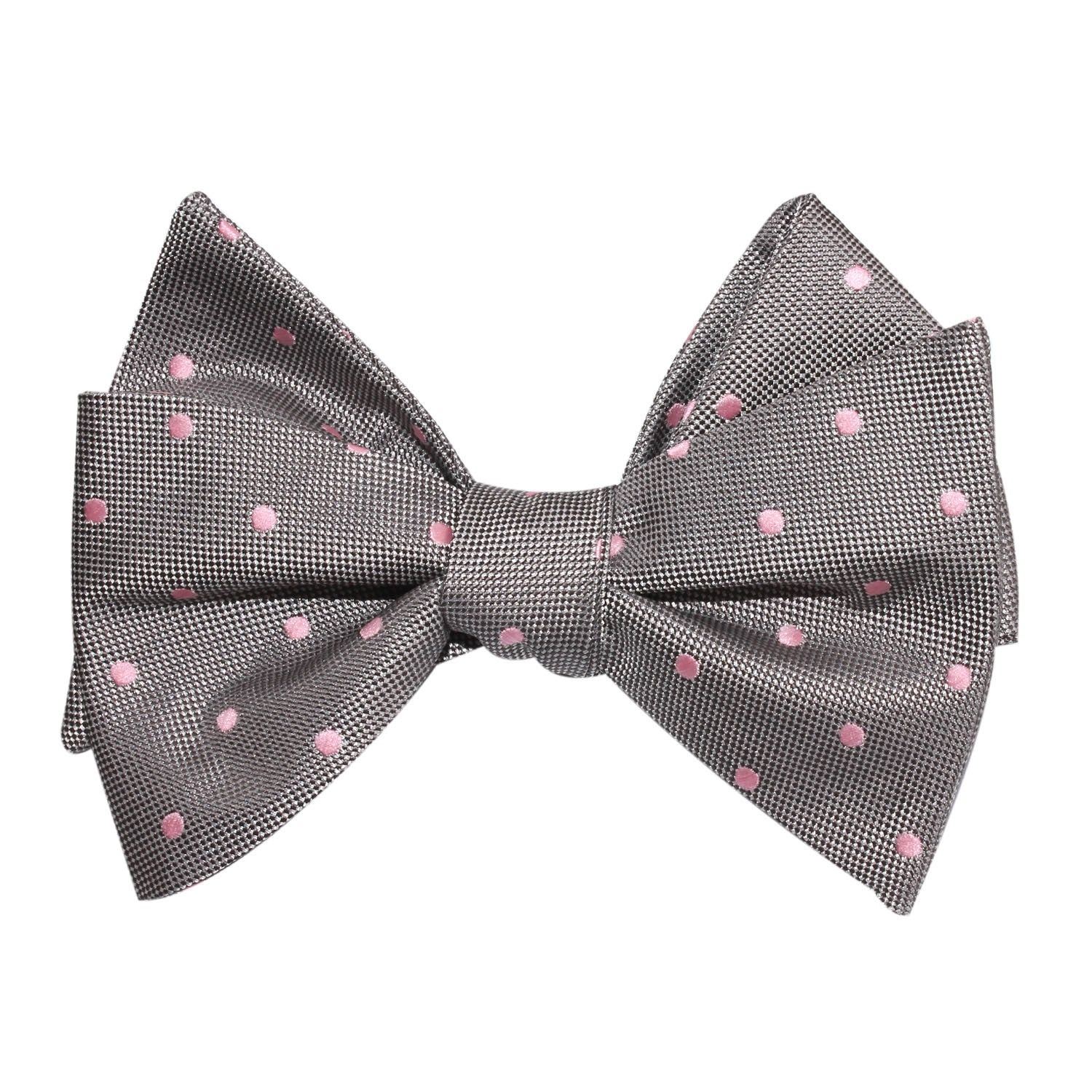 Grey with Baby Pink Polka Dots Self Tie Bow Tie 1