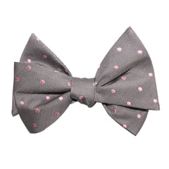 Grey with Baby Pink Polka Dots Self Tie Bow Tie 2