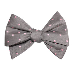 Grey with Baby Pink Polka Dots Self Tie Bow Tie 3