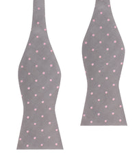 Grey with Baby Pink Polka Dots Self Tie Bow Tie