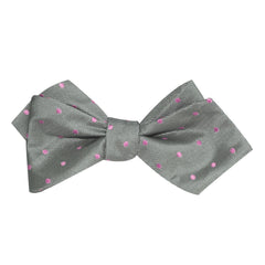 Grey with Baby Pink Polka Dots Self Tie Diamond Tip Bow Tie 1