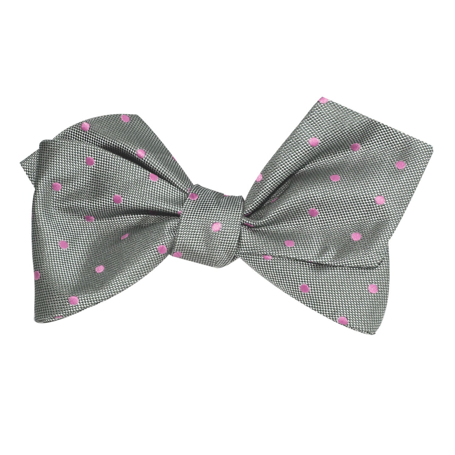 Grey with Baby Pink Polka Dots Self Tie Diamond Tip Bow Tie 2