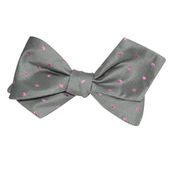 Grey with Baby Pink Polka Dots Self Tie Diamond Tip Bow Tie 3