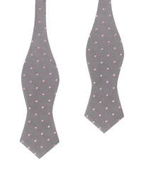 Grey with Baby Pink Polka Dots Self Tie Diamond Tip Bow Tie