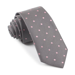 Grey with Baby Pink Polka Dots Skinny Tie