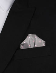 Grey with Baby Pink Polka Dots Winged Puff Pocket Square Fold