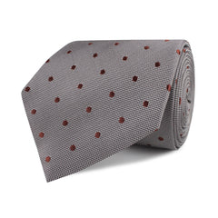 Grey with Brown Polka Dots Necktie Front Roll