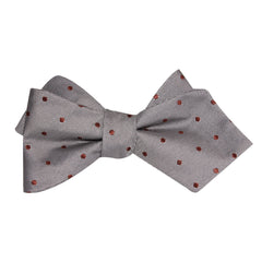 Grey with Brown Polka Dots Self Tie Diamond Tip Bow Tie 2