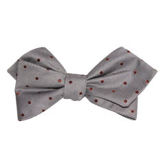 Grey with Brown Polka Dots Self Tie Diamond Tip Bow Tie 1
