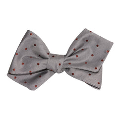Grey with Brown Polka Dots Self Tie Diamond Tip Bow Tie 3