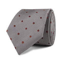 Grey with Brown Polka Dots Skinny Tie Front Roll