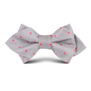 Grey with Hot Pink Polka Dots Kids Diamond Bow Tie