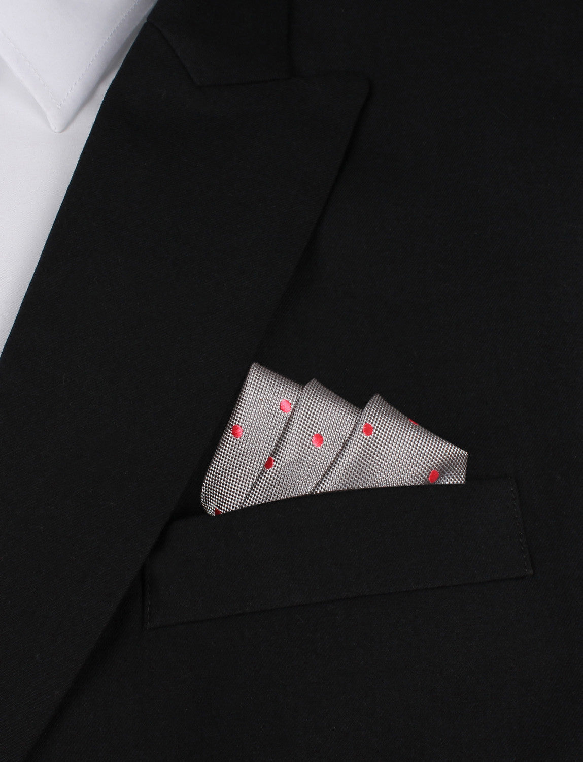 Grey with Hot Pink Polka Dots Oxygen Three Point Pocket Square Fold