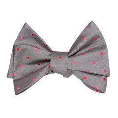 Grey with Hot Pink Polka Dots Self Tie Bow Tie 2