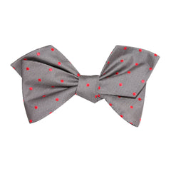 Grey with Hot Pink Polka Dots Self Tie Diamond Tip Bow Tie 2
