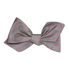 Grey with Hot Pink Polka Dots Self Tie Diamond Tip Bow Tie 3