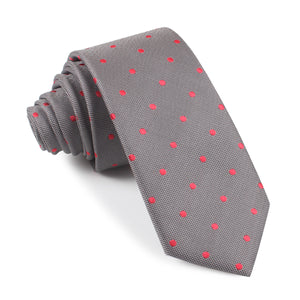 Grey with Hot Pink Polka Dots Skinny Tie
