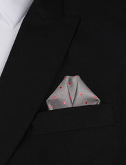 Grey with Hot Pink Polka Dots Winged Puff Pocket Square Fold